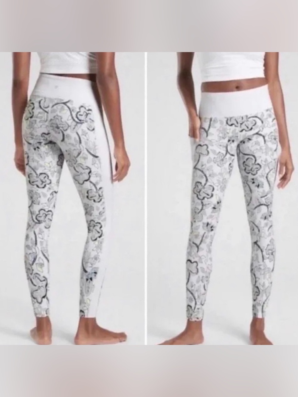 Athleta White Floral Affirmation 7/8
Leggings With Pockets Size Small EUC